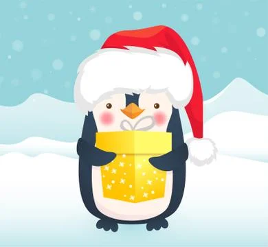 Penguin with gift Stock Illustration