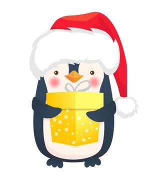 Penguin with gift Stock Illustration