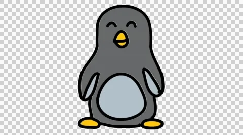 Penguin hand drawn animation line sketch with transparent background Stock Footage 44208870
