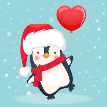 Penguin holding balloon Stock Illustration