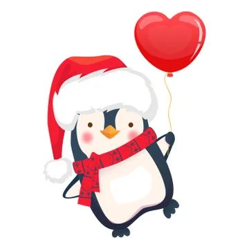 Penguin holding balloon Stock Illustration