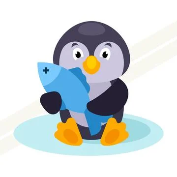 Penguin-holding-fish Stock Illustration