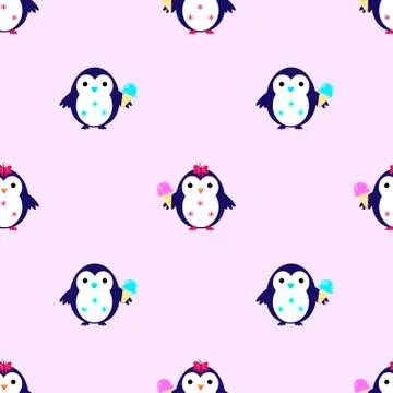 Penguin ice cream seamless vector pattern Illustrazione stock