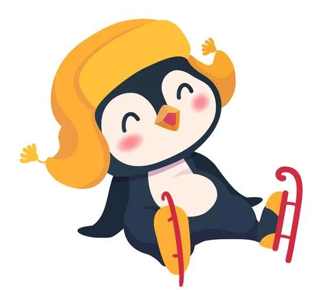 Penguin ice skating Stock Illustration