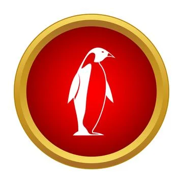 Penguin icon button with red and gold circle frame イラスト素材