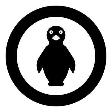 Penguin icon in circle round black color vector illustration image solid ou.. Illustrazione stock