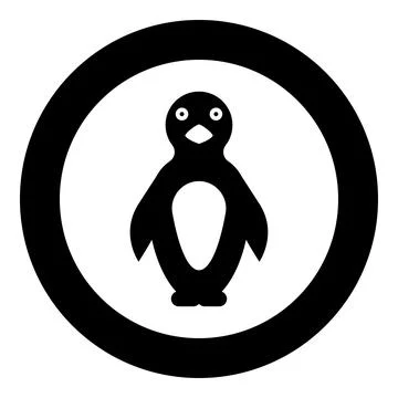 Penguin icon in circle round black color vector illustration image solid ou.. Stock Illustration