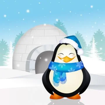 Penguin in the igloo Stock Illustration