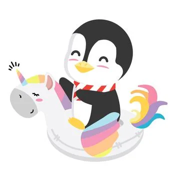 Penguin Inflatable rings illustrated  float Stock Illustration