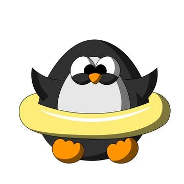 Penguin with inflatable rubber ring. Draw illustration in color Stock Illustration
