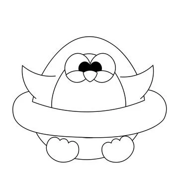 Penguin with inflatable rubber ring. Draw illustration in black and white Stock Illustration