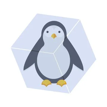Penguin inside ice cube. Cute animal character isolated on white. Illustrazione stock
