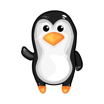 Penguin isolated on white background. Cute baby penguin waving hand. Stock Illustration