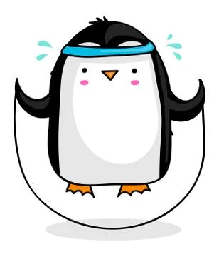 Penguin jumping rope Stock Illustration