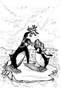 Penguin kiss Stock Illustration