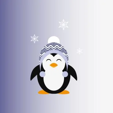 Penguin in a knitted cap. Icon. Vector. Flat. Stock Illustration