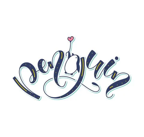 Penguin Logo design vector template, colored calligraphy Stock Illustration