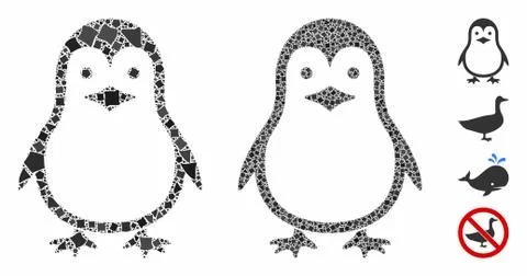 Penguin Mosaic Icon of Abrupt Elements 库存插图