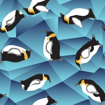Penguin pattern, blue crystal ice background Stock Illustration