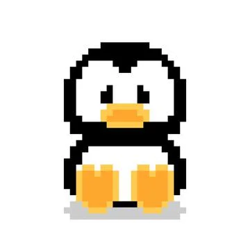 Penguin pattern. Pixel sitting penguin image. Pixel art vector illustration. Illustrazione stock