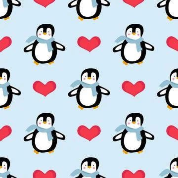 Penguin pattern in a scarf with a heart Stock Illustration