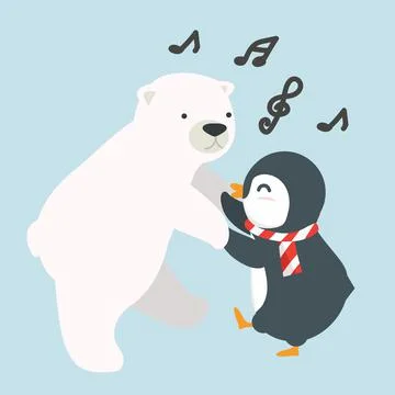 Penguin with polar bear dancing vector Ilustración de archivo