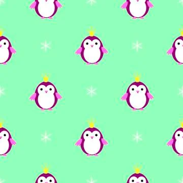 Penguin princess seamless pattern vector イラスト素材
