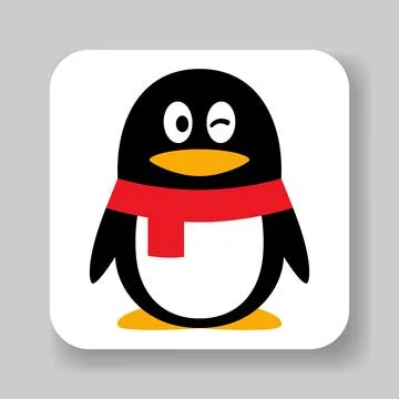 Penguin QQ messenger application icon. Social media network vector logo Stock Illustration