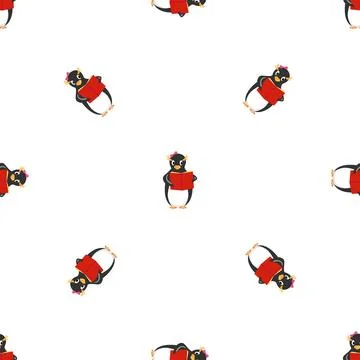 Penguin reading book pattern seamless vector Illustrazione stock