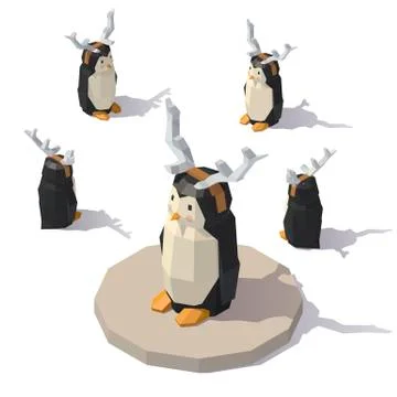 Penguin with reindeer antlers Stock Illustration