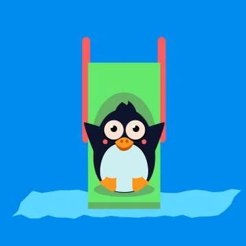 Penguin Riding a Roller Coaster. Vector Illustartion Stock Illustration