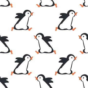 Penguin running cartoon  seamless pattern Illustrazione stock