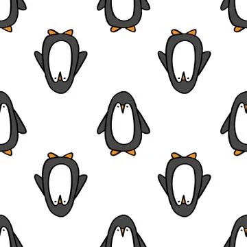 Penguin seamless doodle pattern, vector illustration Stock Illustration