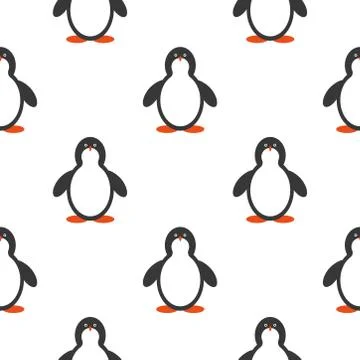 Penguin seamless pattern background. Cute Christmas cartoon doodle vector ill Stock Illustration