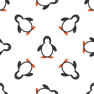 Penguin seamless pattern background. Cute Christmas cartoon doodle vector ill Stock Illustration