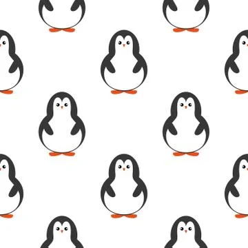 Penguin seamless pattern background. Cute Christmas cartoon doodle vector ill Stock Illustration
