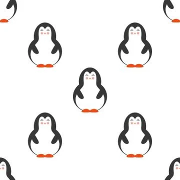Penguin seamless pattern background. Cute Christmas cartoon doodle vector ill Stock Illustration