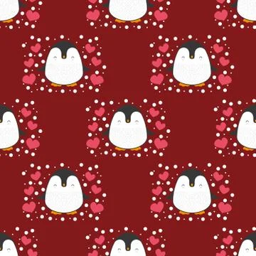 Penguin seamless pattern background. Cute Christmas cartoon doodle vector ill Stock Illustration
