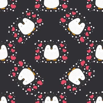 Penguin seamless pattern background. Cute Christmas cartoon doodle vector ill Stock Illustration