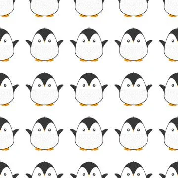 Penguin seamless pattern background. Cute Christmas cartoon doodle vector ill Stock Illustration