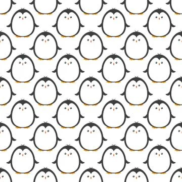 Penguin seamless pattern background. Cute Christmas cartoon doodle vector ill Stock Illustration
