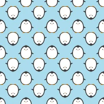 Penguin seamless pattern background. Cute Christmas cartoon doodle vector ill Stock Illustration