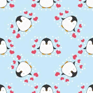 Penguin seamless pattern background. Cute Christmas cartoon doodle vector ill Stock Illustration