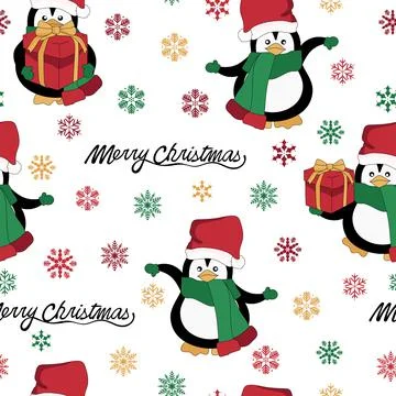 Penguin seamless pattern. Christmas pattern. Stock Illustration