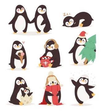 Penguin set vector characters Stock Illustration