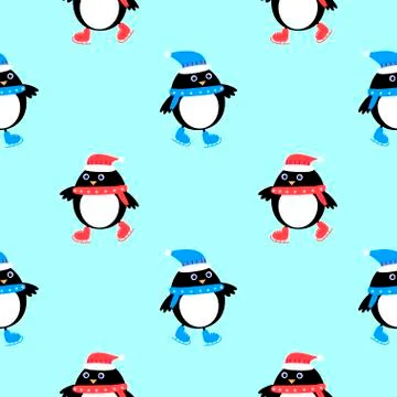 Penguin on skates seamless pattern vector Illustrazione stock