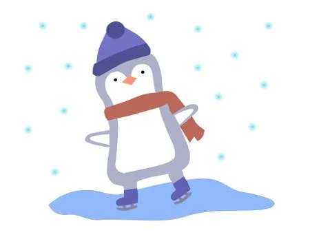 Penguin skates on a white background, vector chart Stock Illustration
