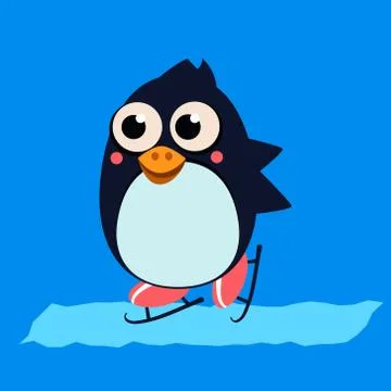 Penguin Skating on Ice. Vector Illustartion Stock Illustration