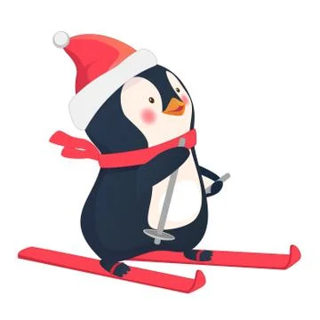 Penguin on skis Stock Illustration