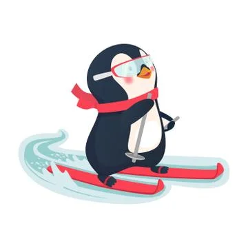 Penguin on skis Stock Illustration
